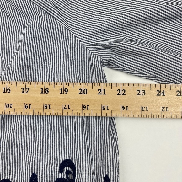 Time and Try Blouse Womens Large Blue White Striped Embroidered 3/4 Sleeve - Picture 7 of 8